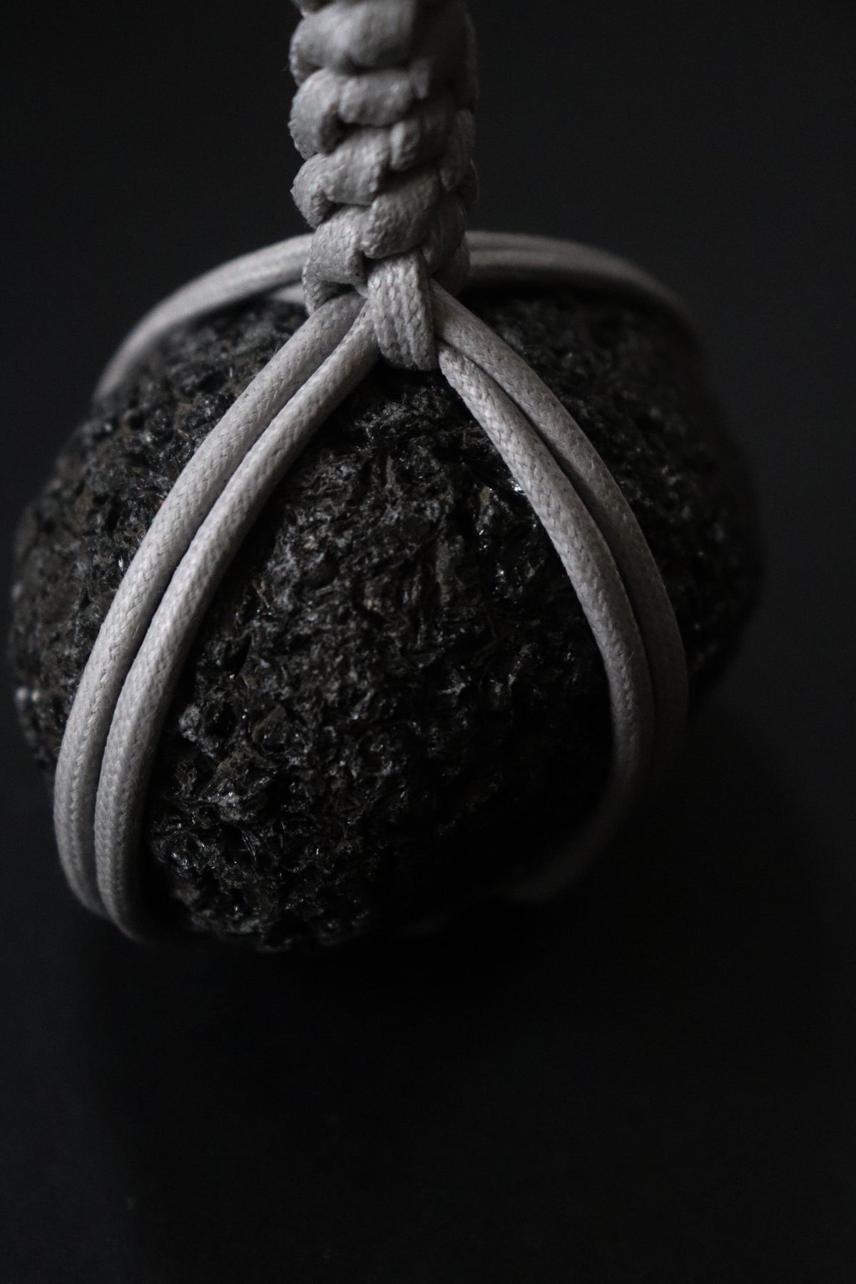 Japanese Sekimori-ishi Barrier Stone, Hokkaido Obsidian with White Waxed Cord, Wabi Sabi Garden Object