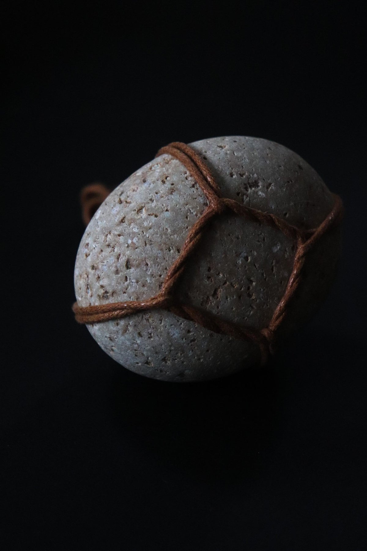 Japanese Sekimori-ishi Barrier Stone, Niigata Yakuseki Stone with Cotton Cord, Wabi Sabi Garden Object