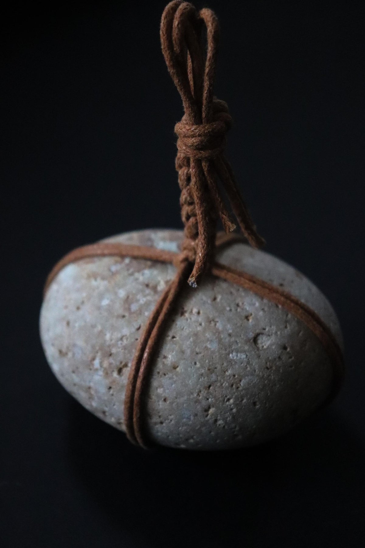 Japanese Sekimori-ishi Barrier Stone, Niigata Yakuseki Stone with Cotton Cord, Wabi Sabi Garden Object