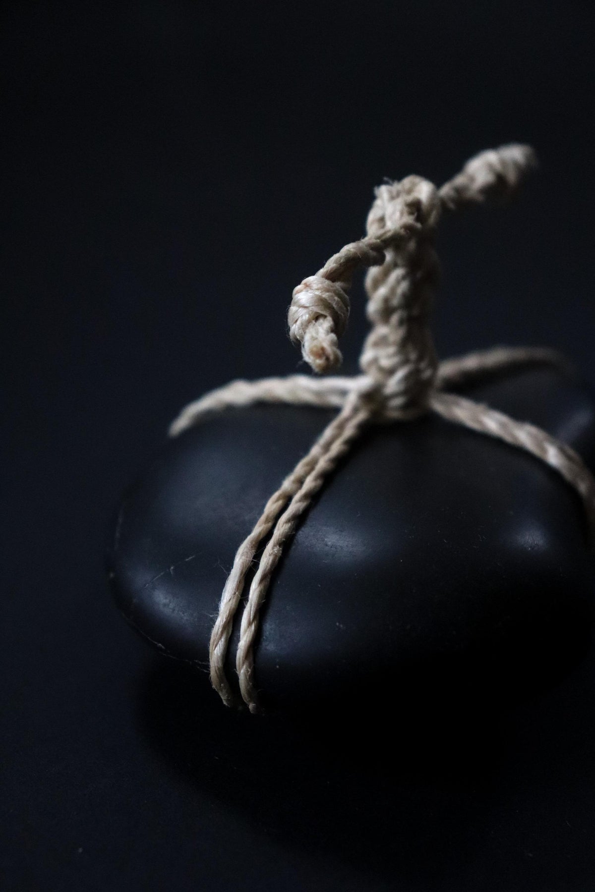 Japanese Sekimori-ishi Barrier Stone, Polished Nachiguro Stone with Hand-Braided Seima Hemp, Wabi Sabi Object
