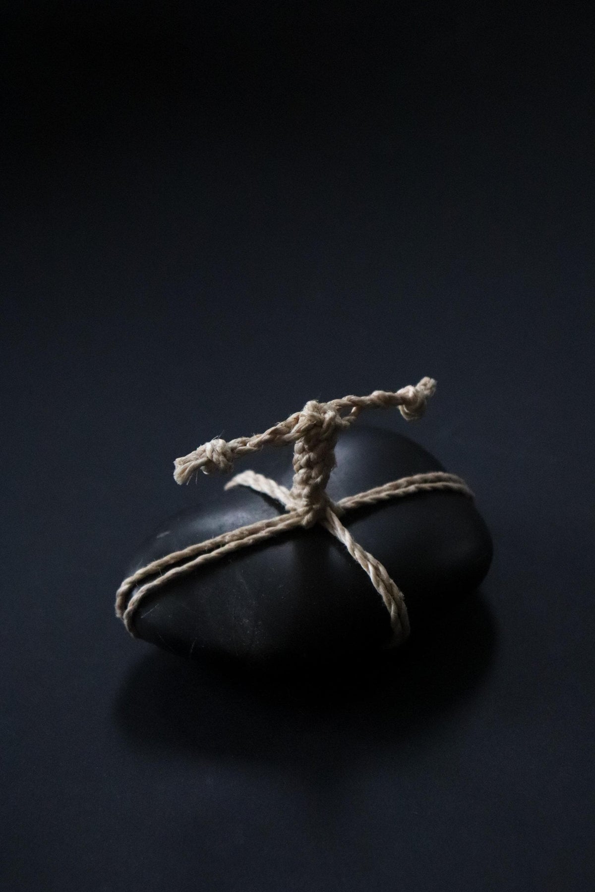 Japanese Sekimori-ishi Barrier Stone, Polished Nachiguro Stone with Hand-Braided Seima Hemp, Wabi Sabi Object