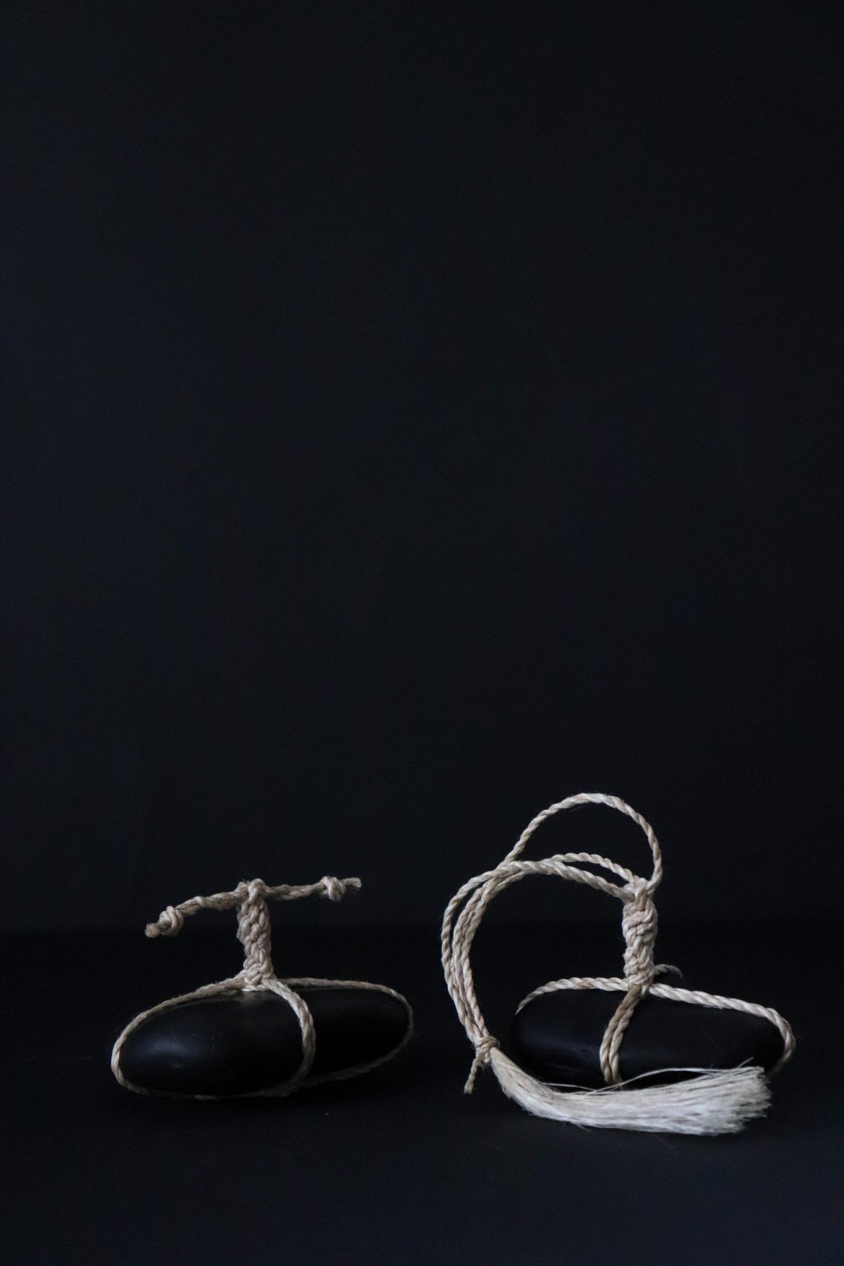 Japanese Sekimori-ishi Barrier Stone, Polished Nachiguro Stone with Hand-Braided Seima Hemp, Wabi Sabi Object