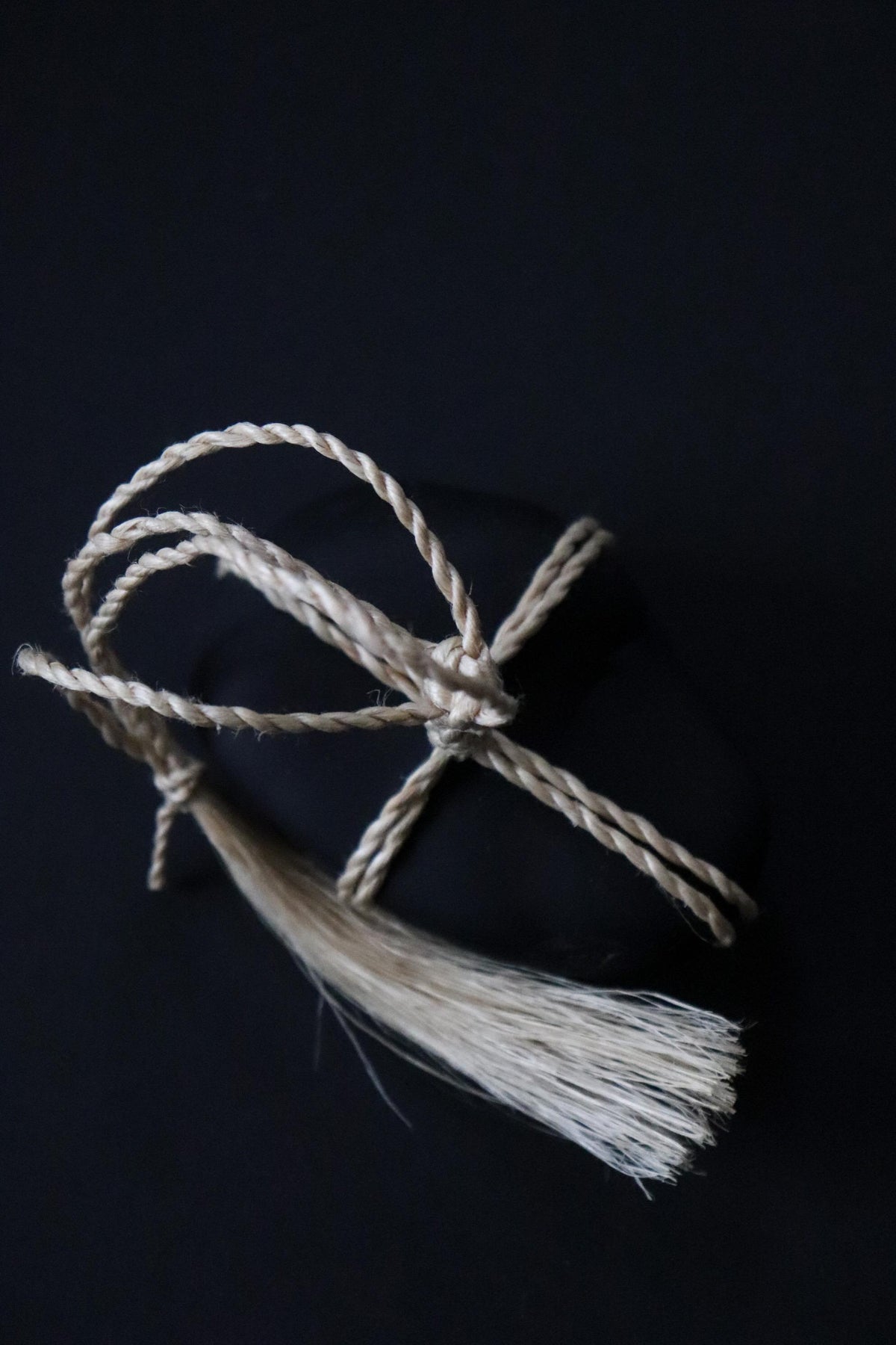 Japanese Sekimori-ishi Barrier Stone, Polished Nachiguro Stone with Hand-Braided Seima Hemp, Wabi Sabi Object