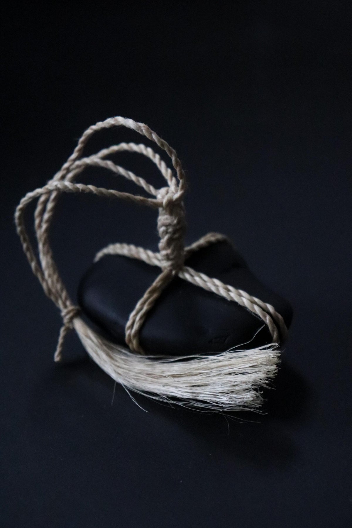 Japanese Sekimori-ishi Barrier Stone, Polished Nachiguro Stone with Hand-Braided Seima Hemp, Wabi Sabi Object