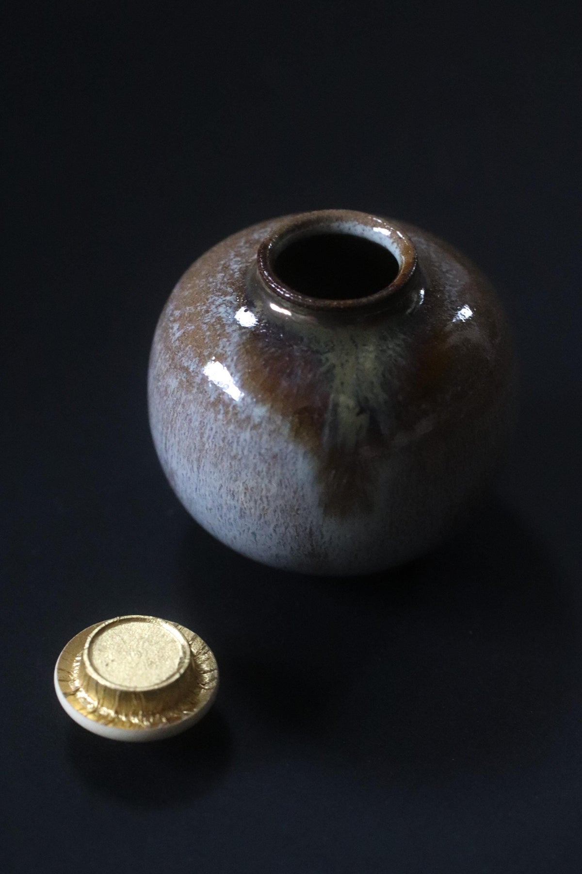Vintage Akahada Ware Chaire by Masato Oshio, Japanese Tea Caddy with Tomobako & Hino Kanto Shifuku