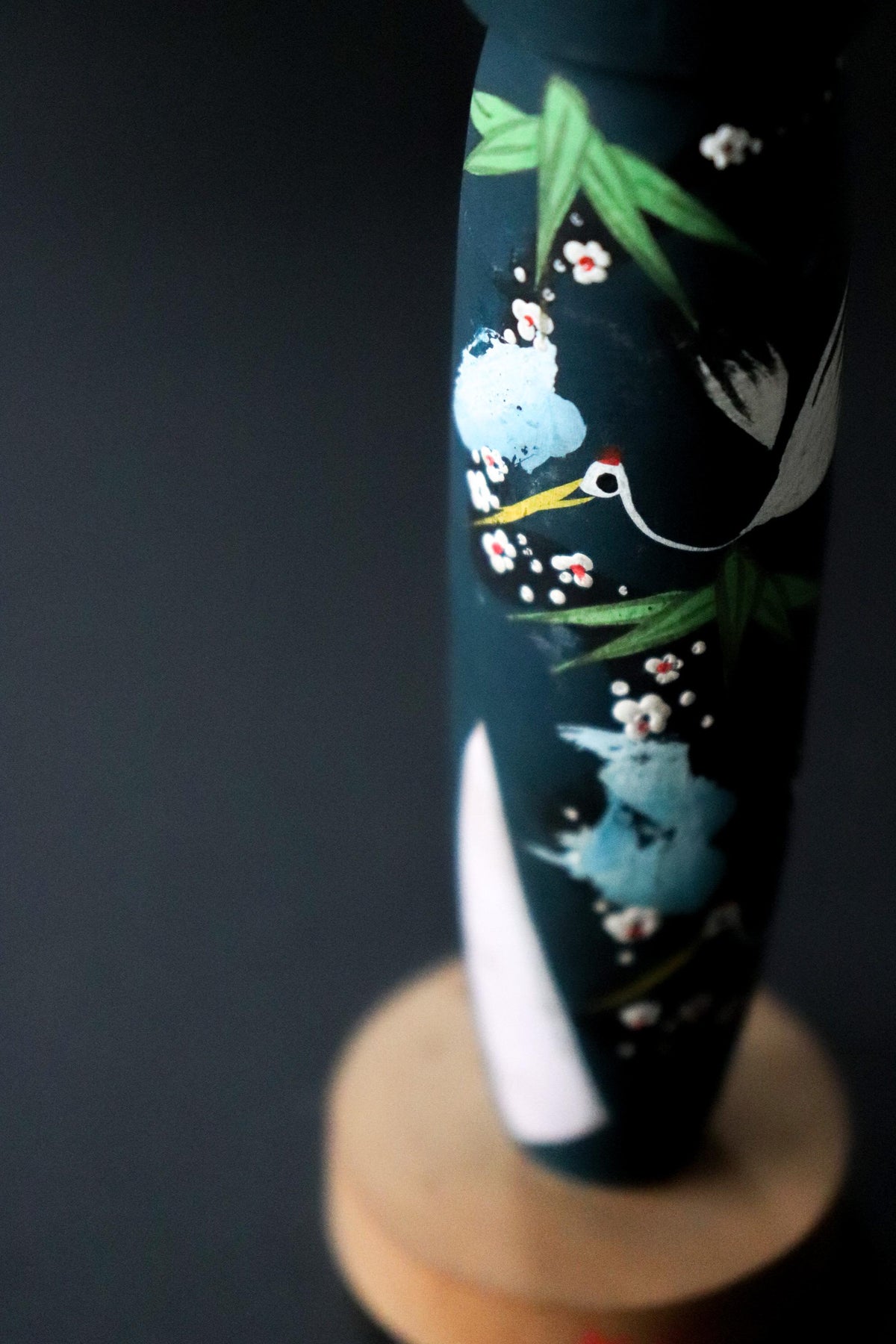 Vintage Dazaifu Japanese Mother & Child Kokeshi Doll, Crane Motif Wooden Folk Art, 24cm