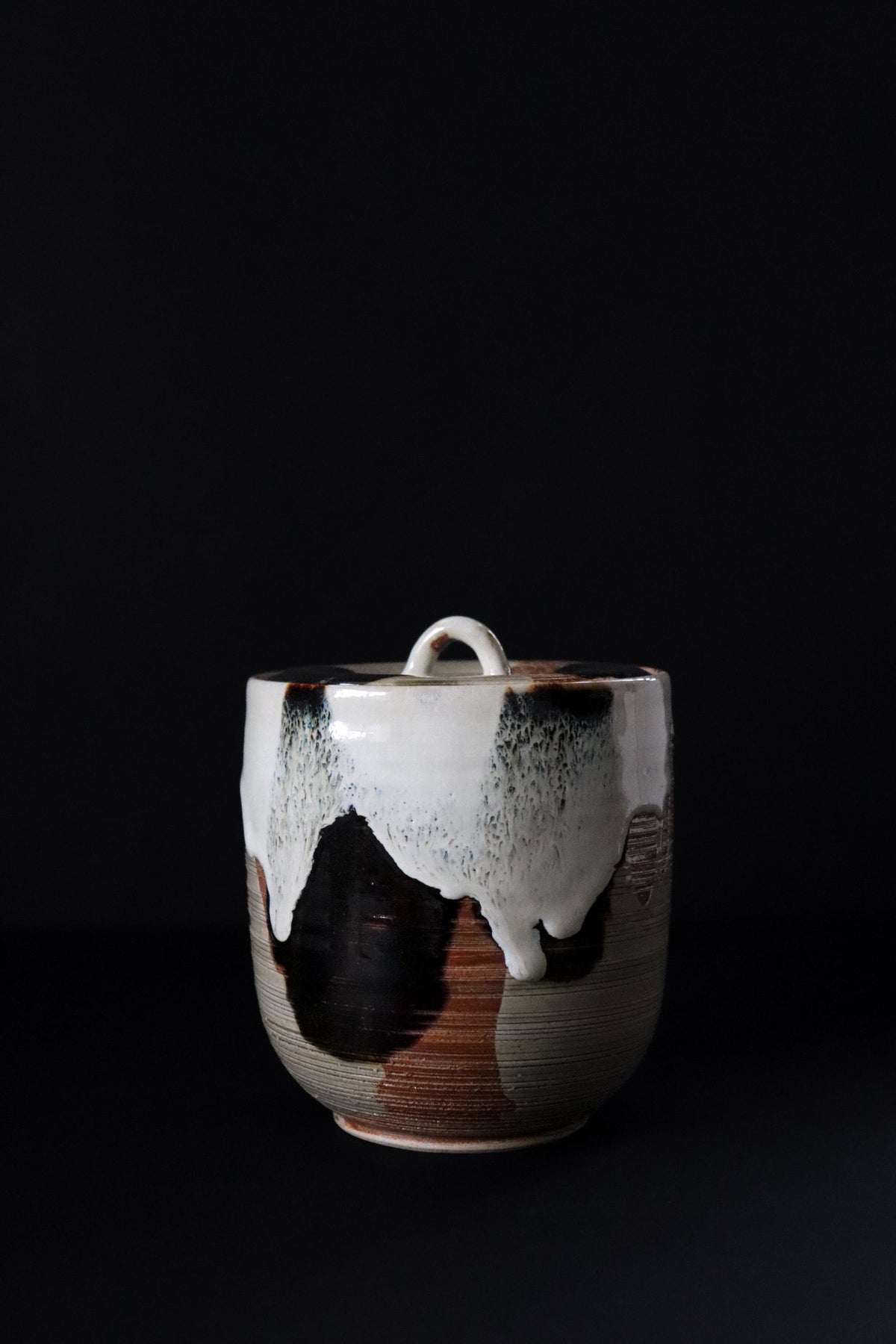 Vintage Japanese Akogi Ware Mizusashi, Tea Ceremony Water Jar, Expressive Drip Glaze Ceramic Vessel