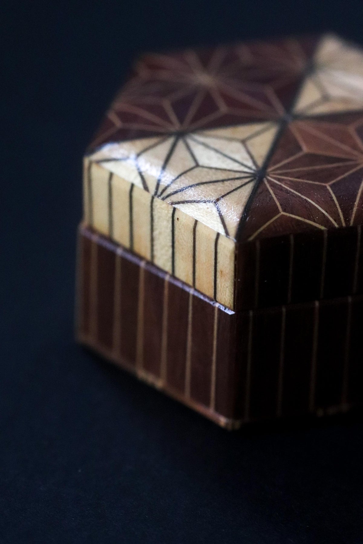 Vintage Hakone Yosegi Zaiku Kogo, Geometric Marquetry Wood Incense Container, Japanese Tea Ceremony Box
