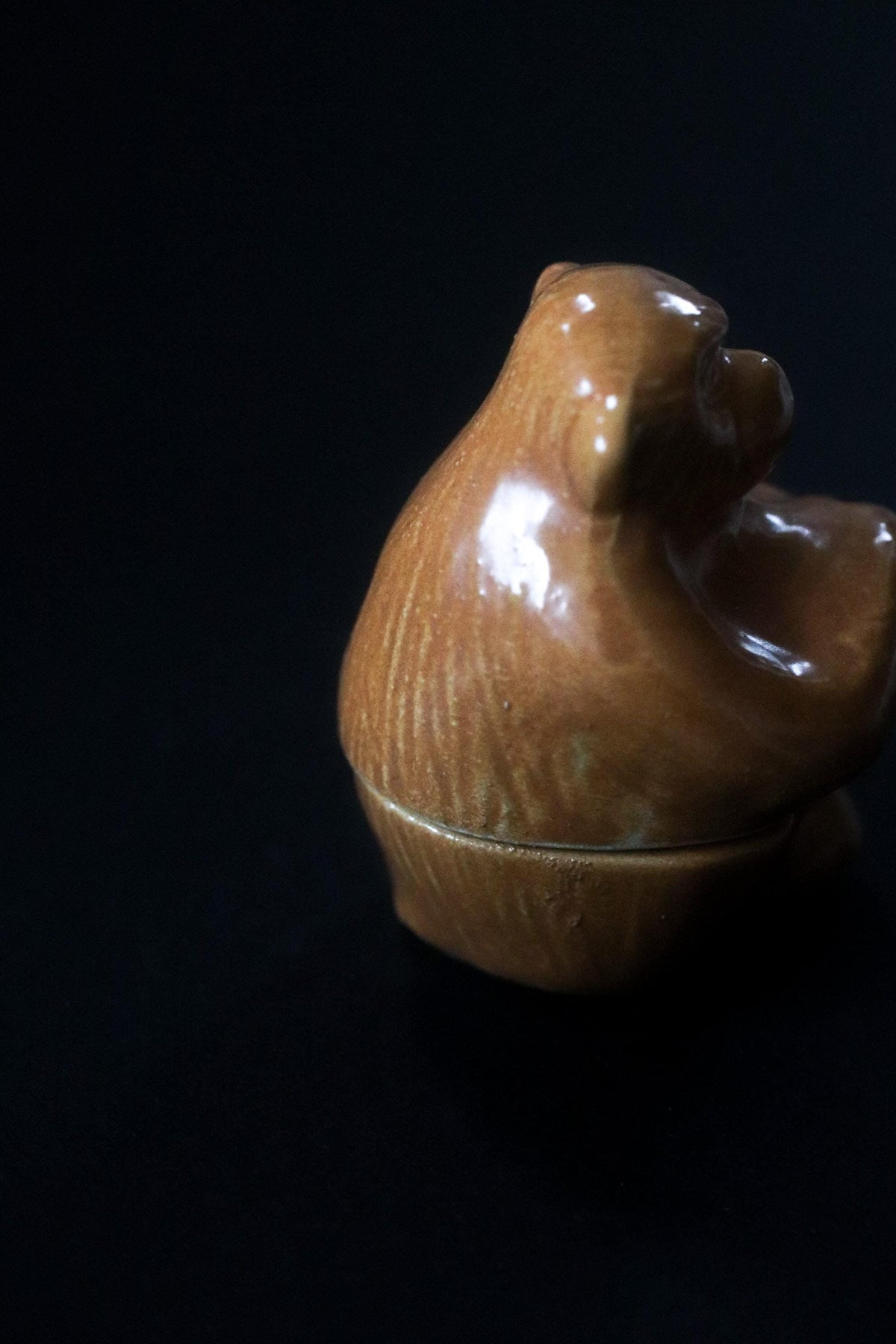 Vintage Japanese Monkey Kogo Incense Container, Ceramic Monkey Sculpture, Signed Japanese Pottery, Tea Ceremony Object