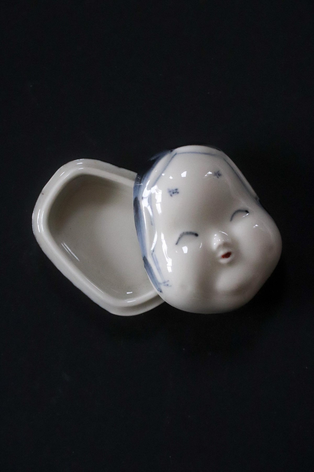 Vintage Japanese Otafuku Kogo Incense Container, Okame Face Ceramic Object, Japanese Tea Ceremony, Folk Art Sculpture