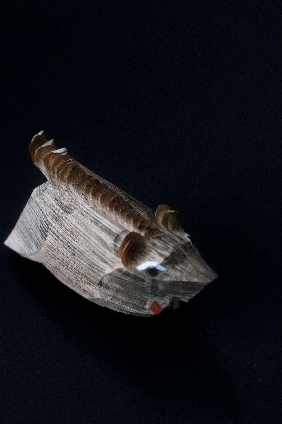 Japanese Sasano Ittobori Wild Boar Wood Carving, Yamagata Folk Art, Zodiac Sculpture with Box