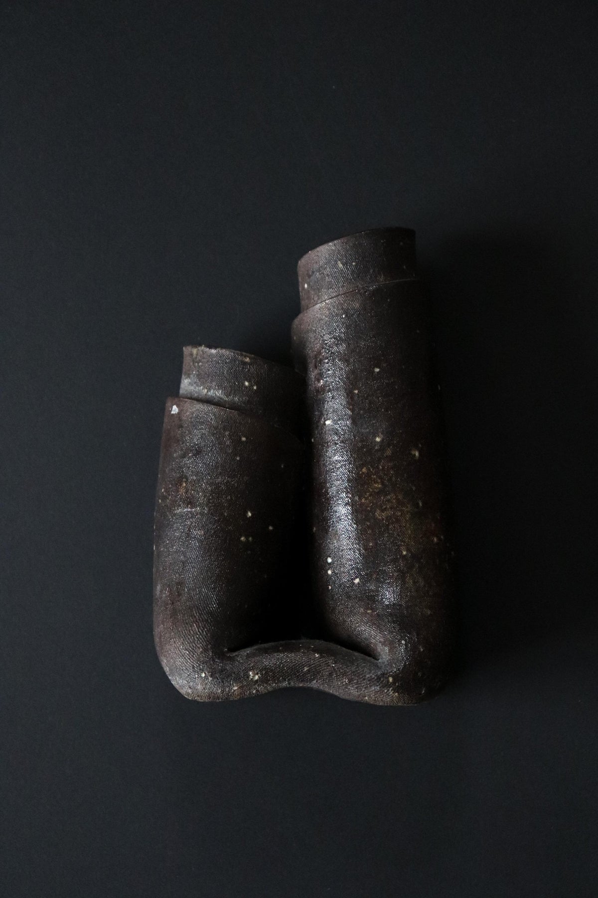 Vintage Japanese Double Ikebana Vase, Handmade Tatara Ceramic with Nunome Texture, Sculptural Flower Vessel