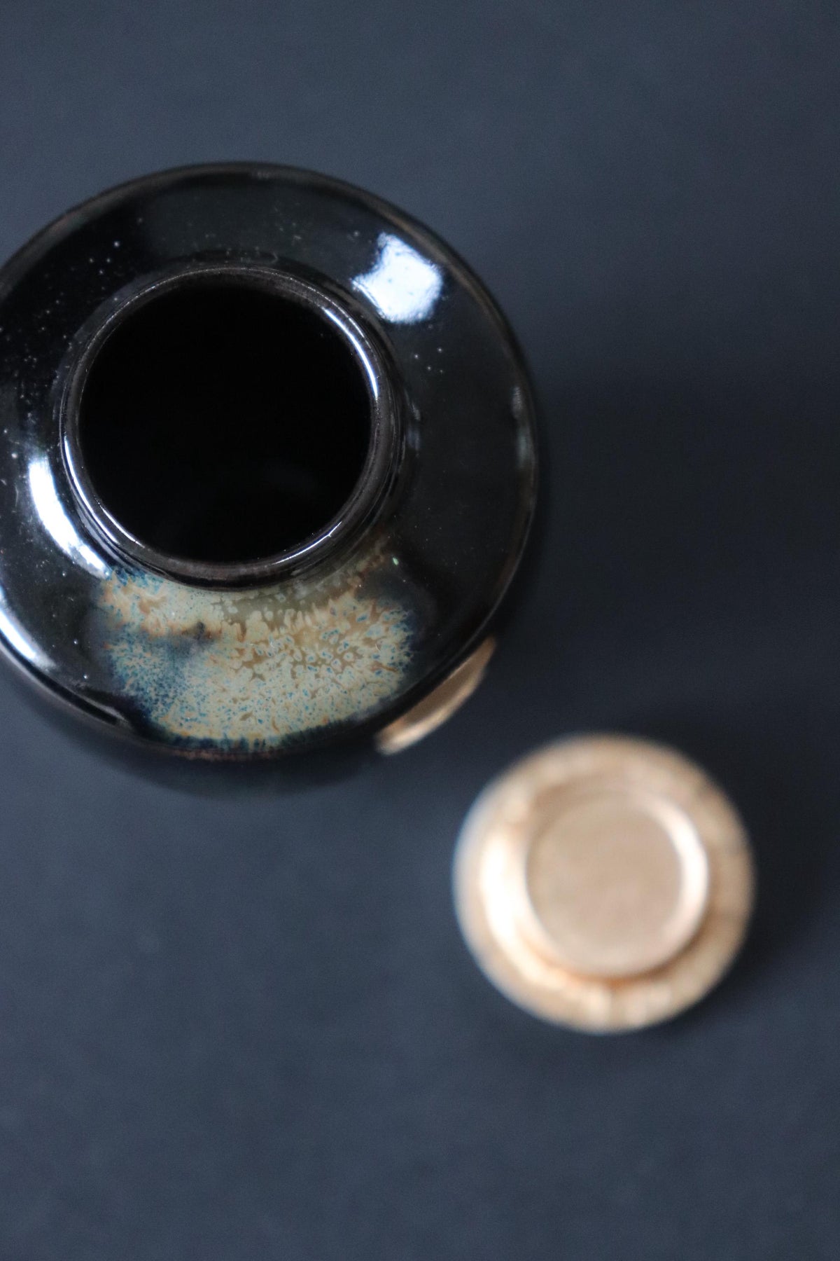 Vintage Japanese Katatsuki Chaire Tea Caddy | Black Glazed Ceramic with Shifuku Pouch | Tea Ceremony Utensil