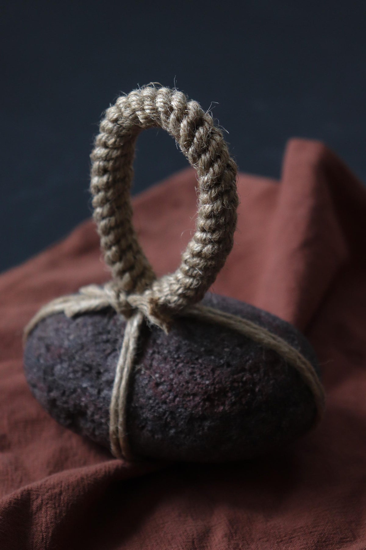 Japanese Sekimori-ishi Barrier Stone, Large Niigata Natural Stone with Hemp Cord, Wabi Sabi Sculptural Object