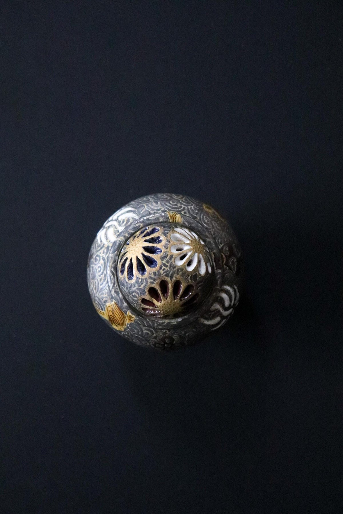 Vintage Japanese Kenzan-Style Incense Burner by Shisen Asano, Yamazaki Kiln, Koro with Tomobako