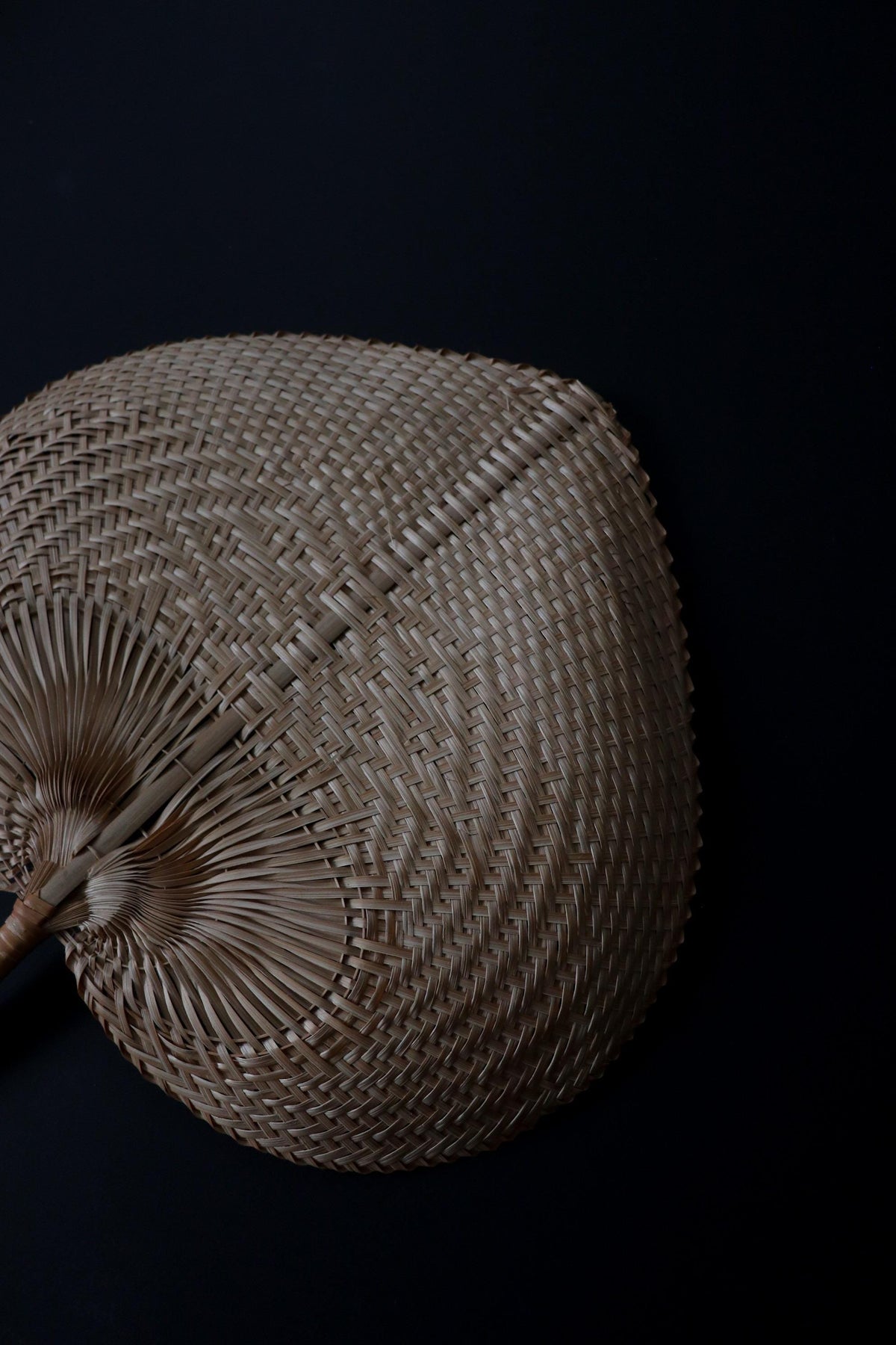 Vintage Japanese Handwoven Fans Set of 2, Showa Era Mingei, Natural Fiber Folk Art Wall Objects