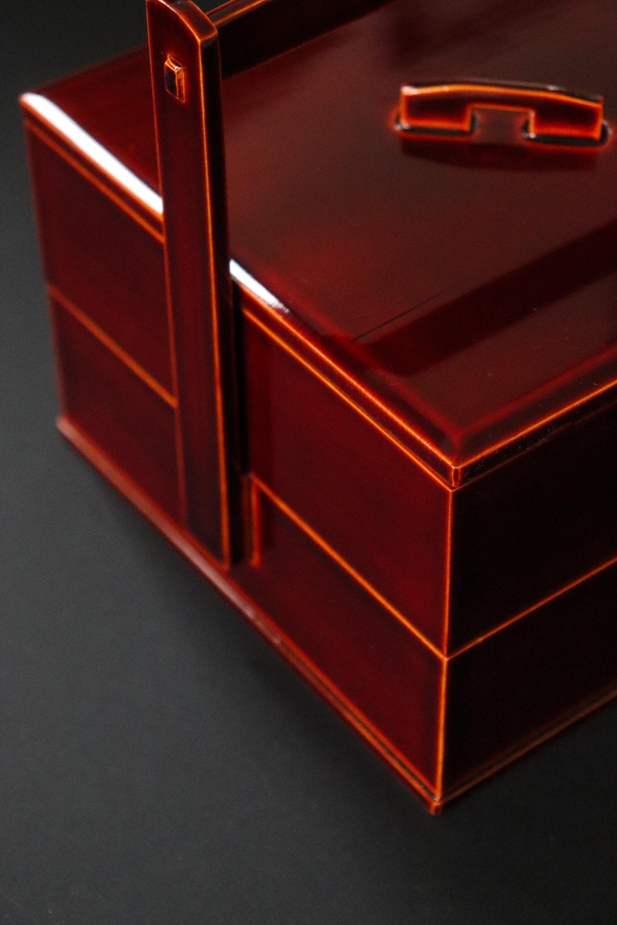 Unused Vintage Hida Takayama Shunkei Nuri Two Tier Lacquer Box, Japanese Urushi Jubako with Handle, Tea Ceremony Decor