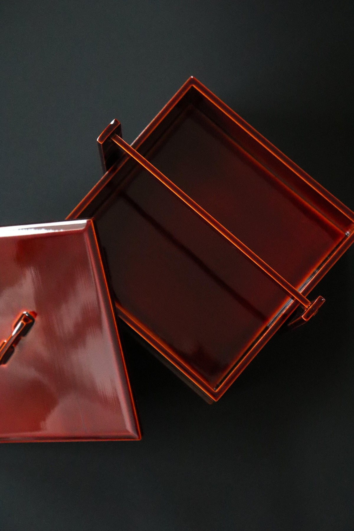 Unused Vintage Hida Takayama Shunkei Nuri Two Tier Lacquer Box, Japanese Urushi Jubako with Handle, Tea Ceremony Decor