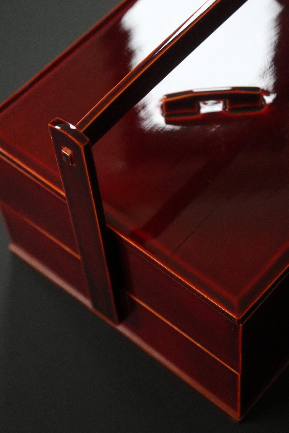 Unused Vintage Hida Takayama Shunkei Nuri Two Tier Lacquer Box, Japanese Urushi Jubako with Handle, Tea Ceremony Decor