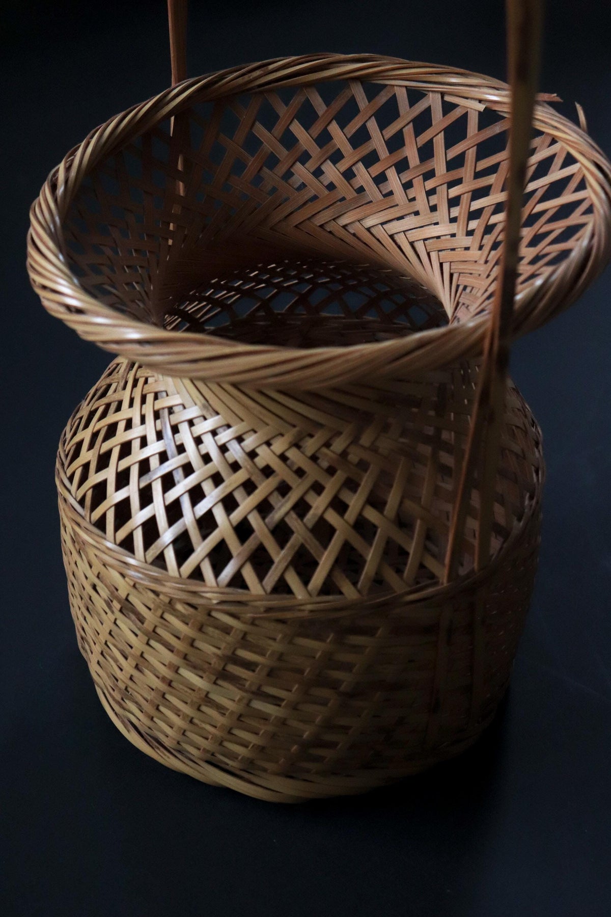 Vintage Japanese Bamboo Hanakago, Large Ikebana Flower Basket, Woven Bamboo Tea Ceremony Decor