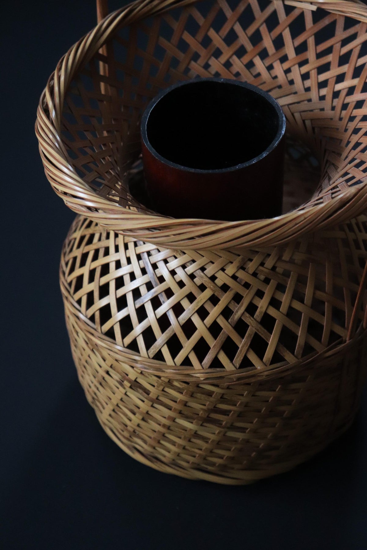 Vintage Japanese Bamboo Hanakago, Large Ikebana Flower Basket, Woven Bamboo Tea Ceremony Decor