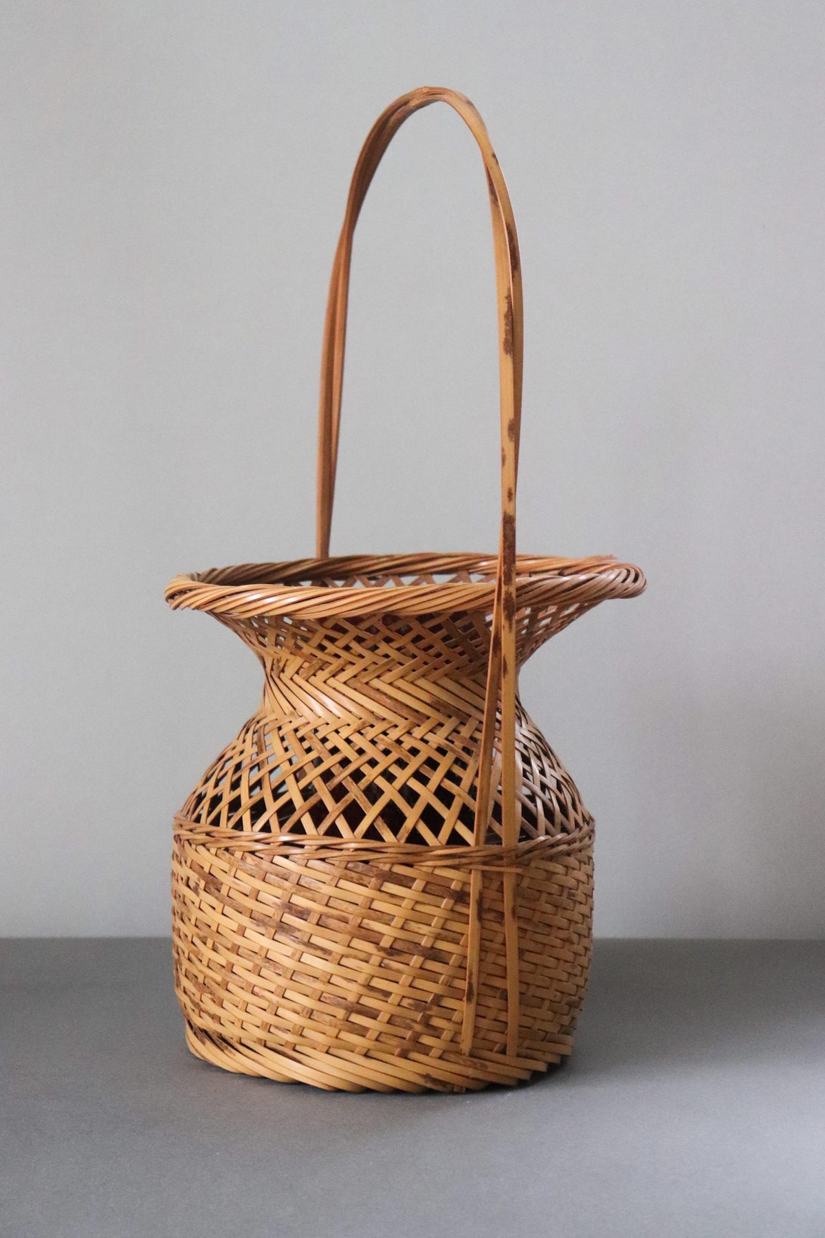 Vintage Japanese Bamboo Hanakago, Large Ikebana Flower Basket, Woven Bamboo Tea Ceremony Decor