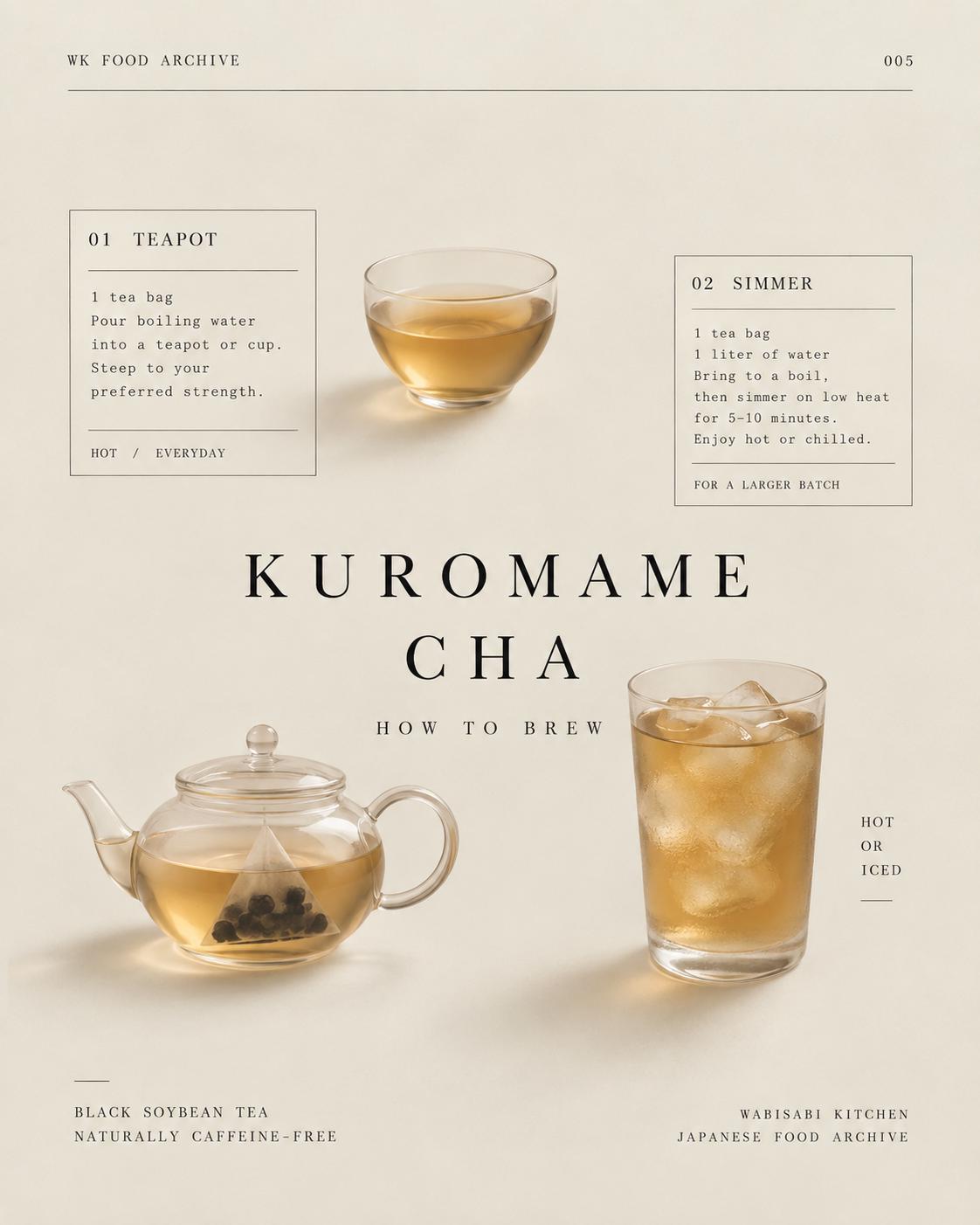 Japanese Black Soybean Tea, Sakushu Kuro Kuromame Cha, Okayama Japan, Caffeine Free Tea, 20 Pyramid Tea Bags