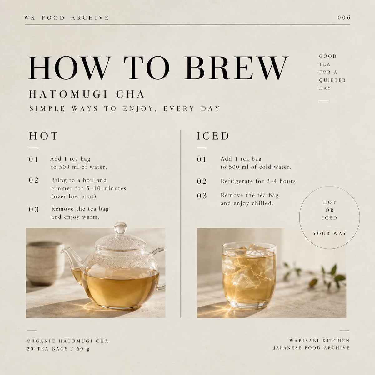 Organic Hatomugi Tea, Japanese Job's Tears Tea, Caffeine Free Herbal Grain Tea, 20 Tea Bags, Grown in Toyama Japan