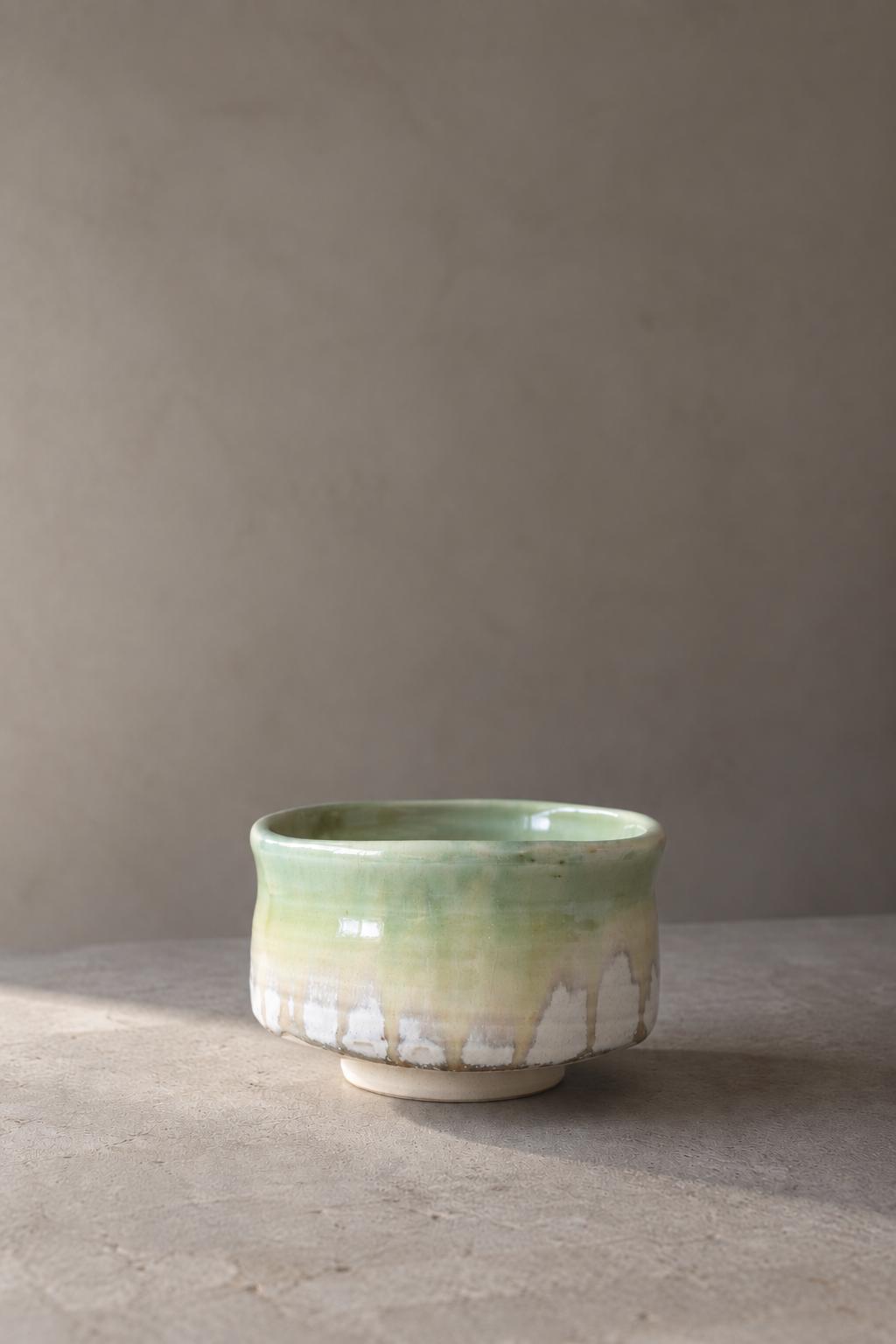 Japanese Matcha Bowl, Green Mino Ware Chawan, Nodate Tea Bowl, Handmade Ceramic Matcha Bowl, Made in Japan