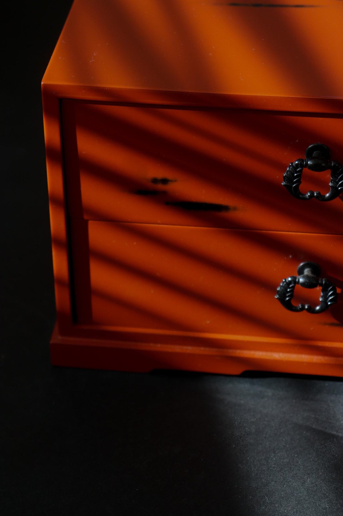 Vintage Japanese Negoro Lacquer 2-Drawer Chest, Vermilion and Black Lacquerware, Small Tansu Storage Box, Japanese Home Decor