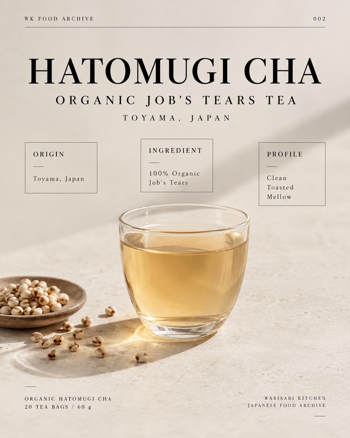 Organic Hatomugi Tea, Japanese Job's Tears Tea, Caffeine Free Herbal Grain Tea, 20 Tea Bags, Grown in Toyama Japan