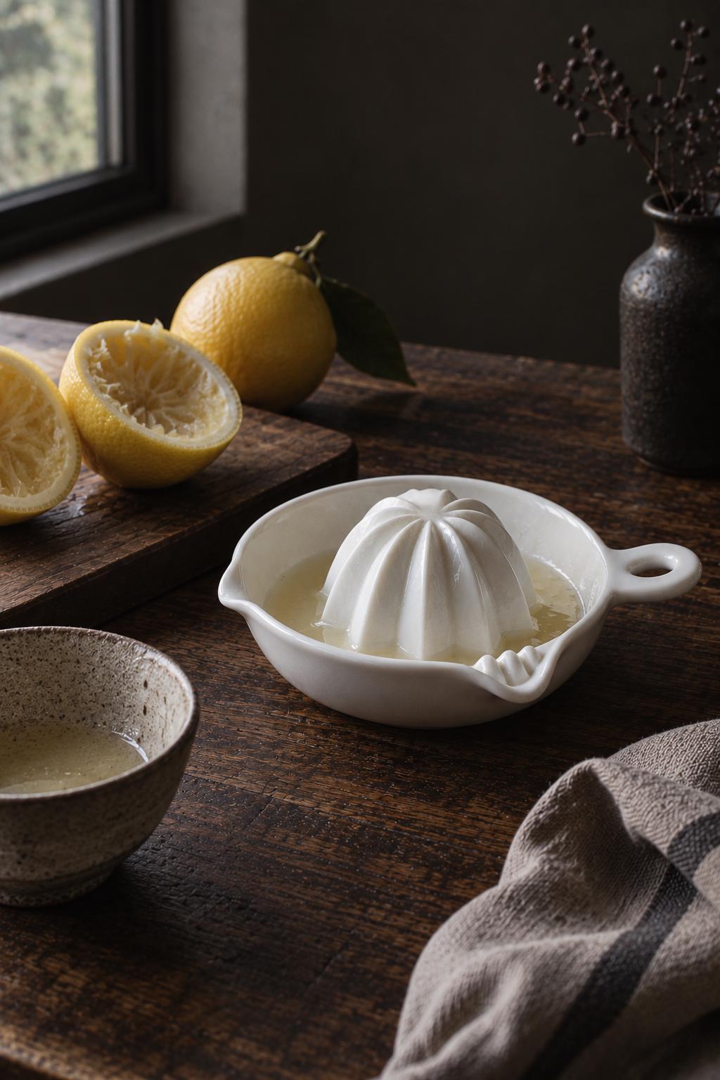 Japanese Ceramic Citrus Juicer, Mino Ware Lemon Squeezer, Grapefruit Juicer with Handle, Handmade White Pottery, Made in Japan