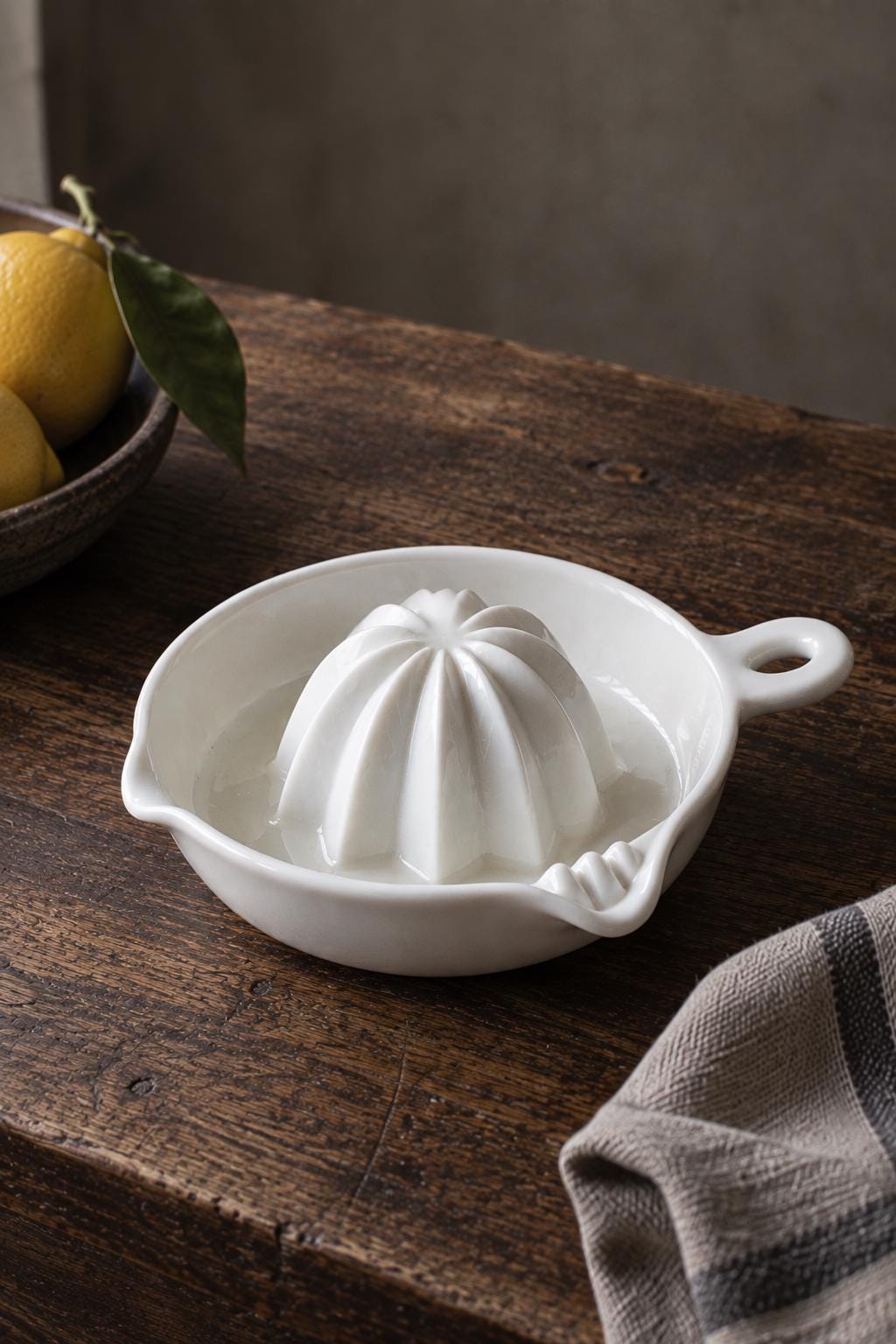 Japanese Ceramic Citrus Juicer, Mino Ware Lemon Squeezer, Grapefruit Juicer with Handle, Handmade White Pottery, Made in Japan