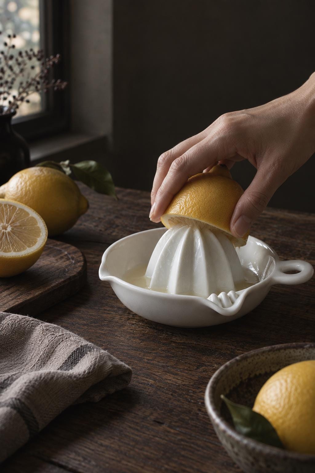 Japanese Ceramic Citrus Juicer, Mino Ware Lemon Squeezer, Grapefruit Juicer with Handle, Handmade White Pottery, Made in Japan