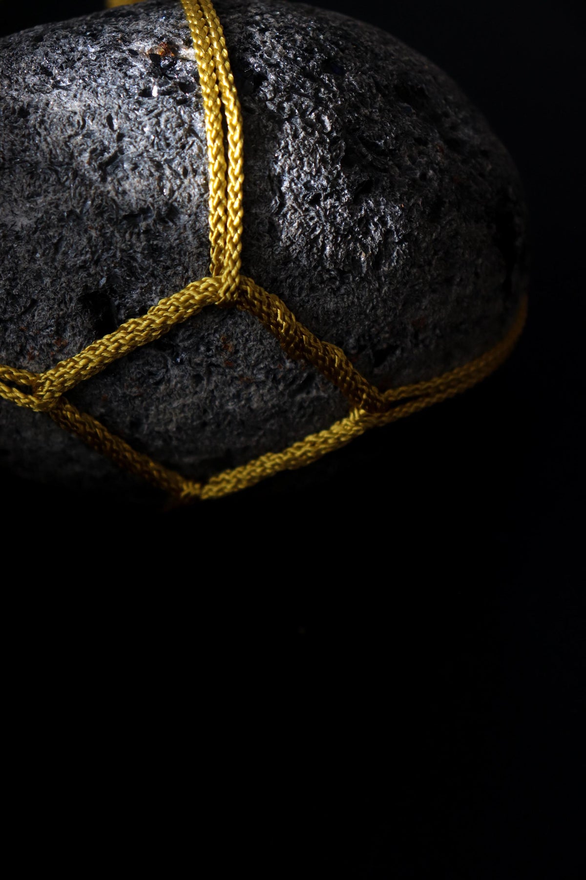 Japanese Sekimori Stone, Hokkaido Obsidian, Large 807g Volcanic Stone Object, Edo Cord, Wabi Sabi Sculpture, One of a Kind