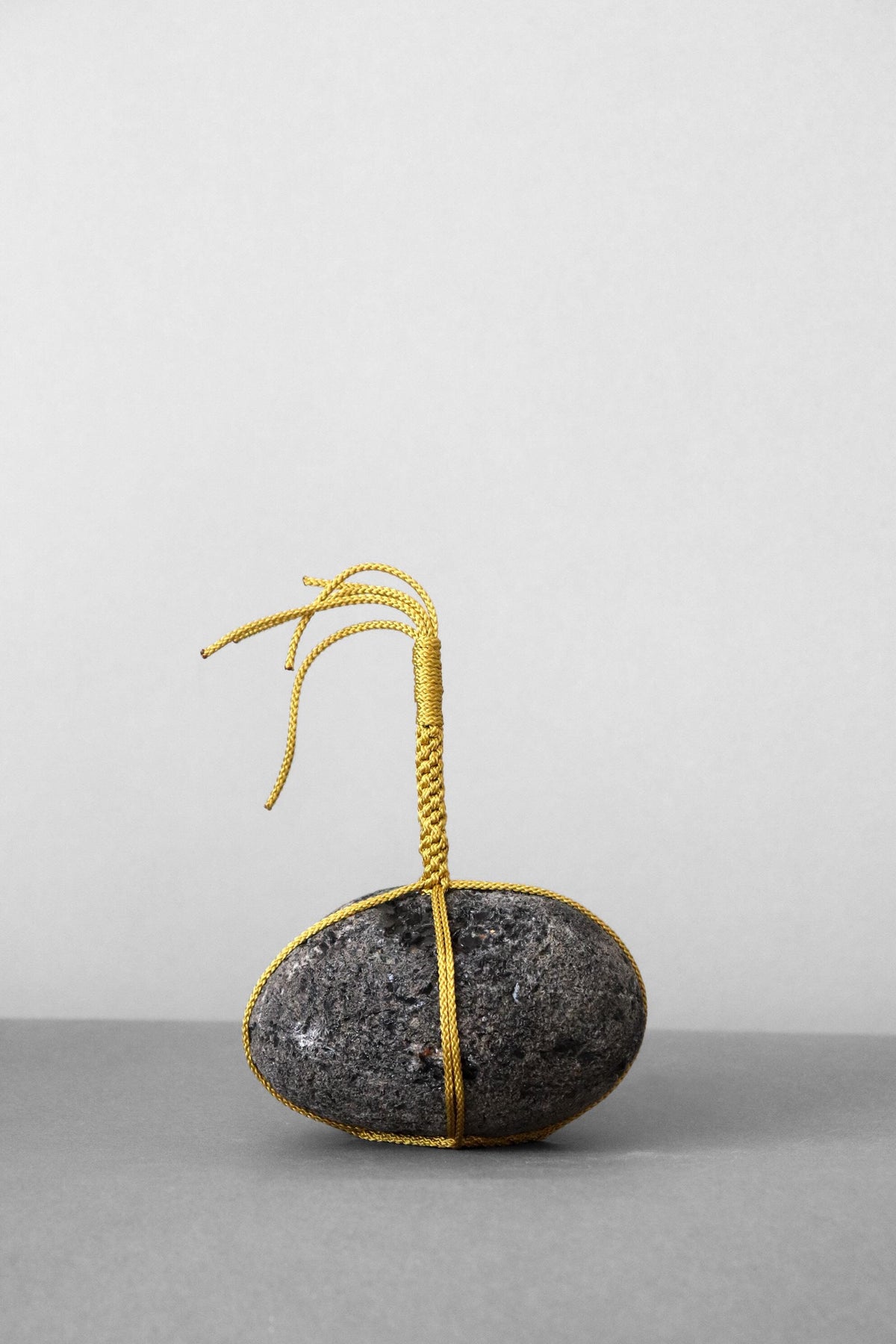 Japanese Sekimori Stone, Hokkaido Obsidian, Large 807g Volcanic Stone Object, Edo Cord, Wabi Sabi Sculpture, One of a Kind