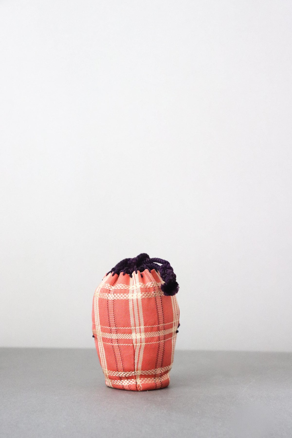 Vintage Japanese Chaire Tea Caddy with Silk Shifuku, Pink Plaid Tea Ceremony Pouch, Glazed Ceramic Matcha Tea Jar