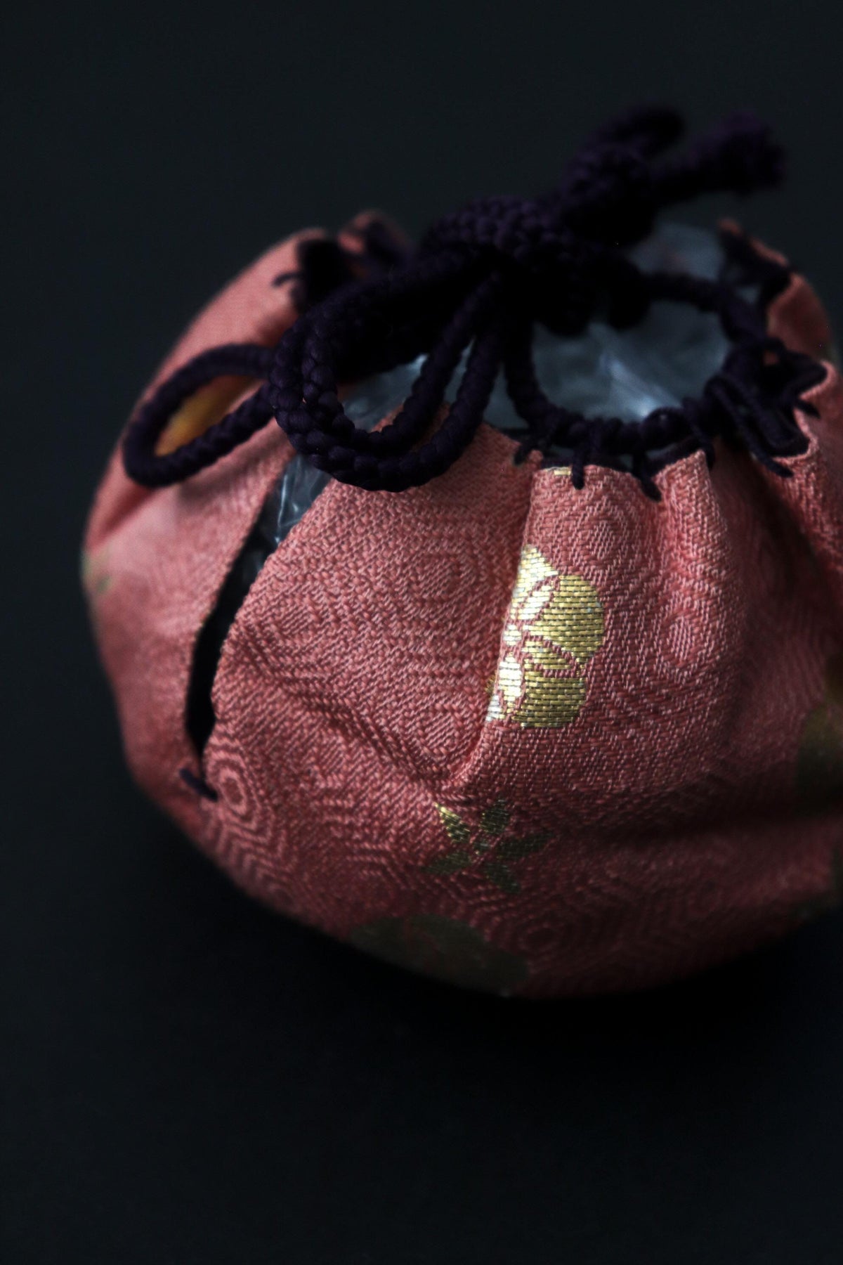 Vintage Japanese Silk Shifuku Pouch, Pink Round Pattern Tea Bowl Bag, Traditional Tea Ceremony Textile, Drawstring Cover