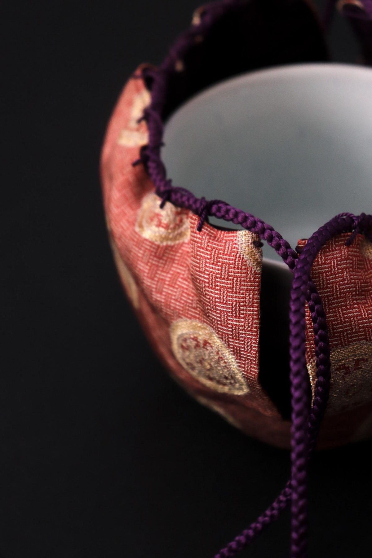 Vintage Japanese Silk Shifuku Pouch, Pink Round Pattern Tea Bowl Bag, Traditional Tea Ceremony Textile, Drawstring Cover