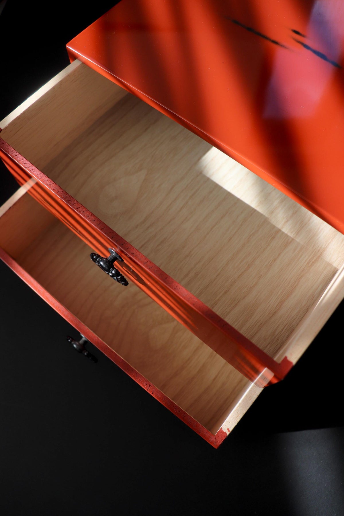 Vintage Japanese Negoro Lacquer 2-Drawer Chest, Vermilion and Black Lacquerware, Small Tansu Storage Box, Japanese Home Decor