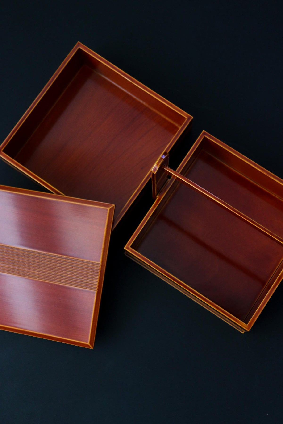 Unused Vintage Hida Shunkei Lacquerware 2-Tier Wagashi Box, Japanese Tea Ceremony Sweet Container, Takayama