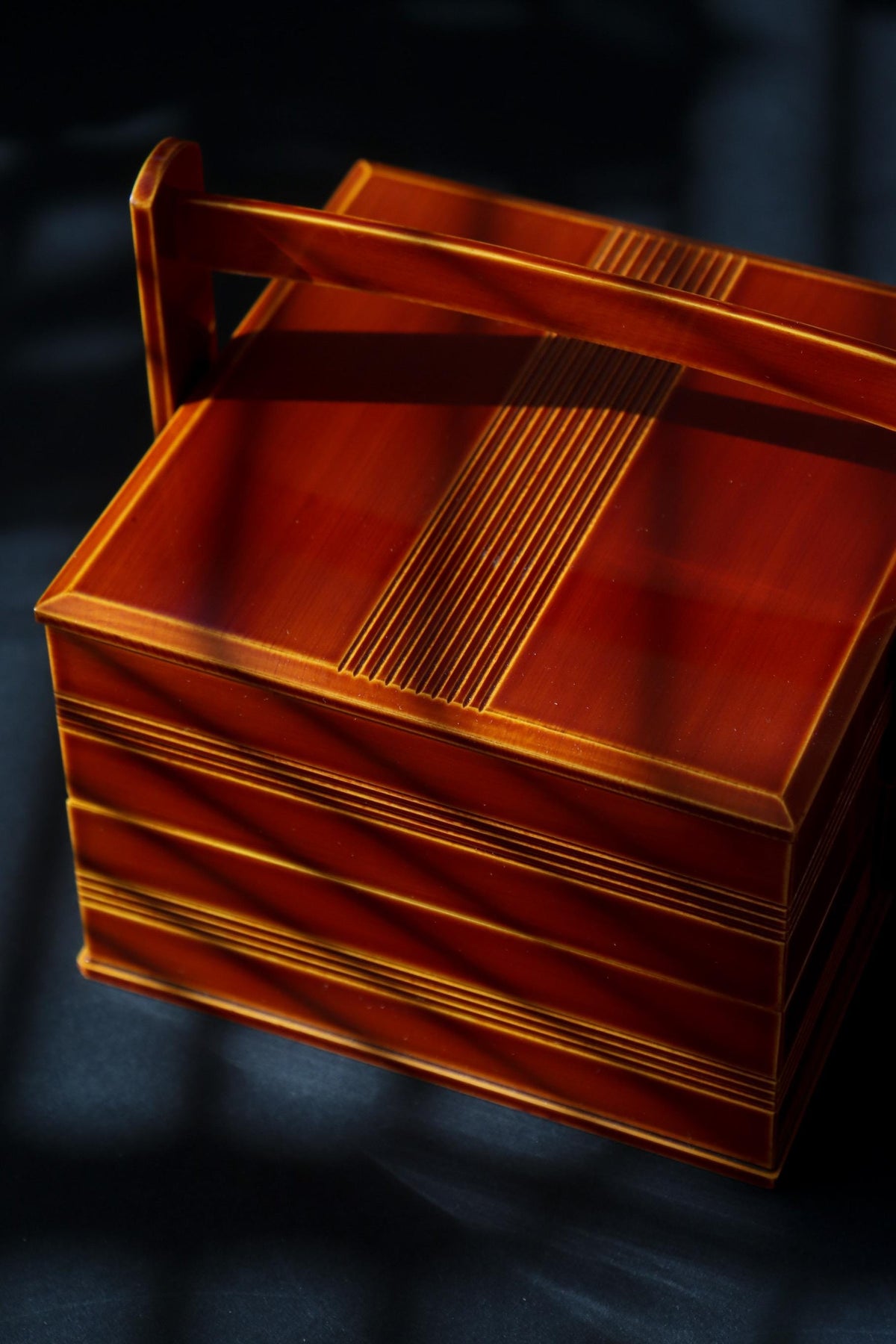Unused Vintage Hida Shunkei Lacquerware 2-Tier Wagashi Box, Japanese Tea Ceremony Sweet Container, Takayama