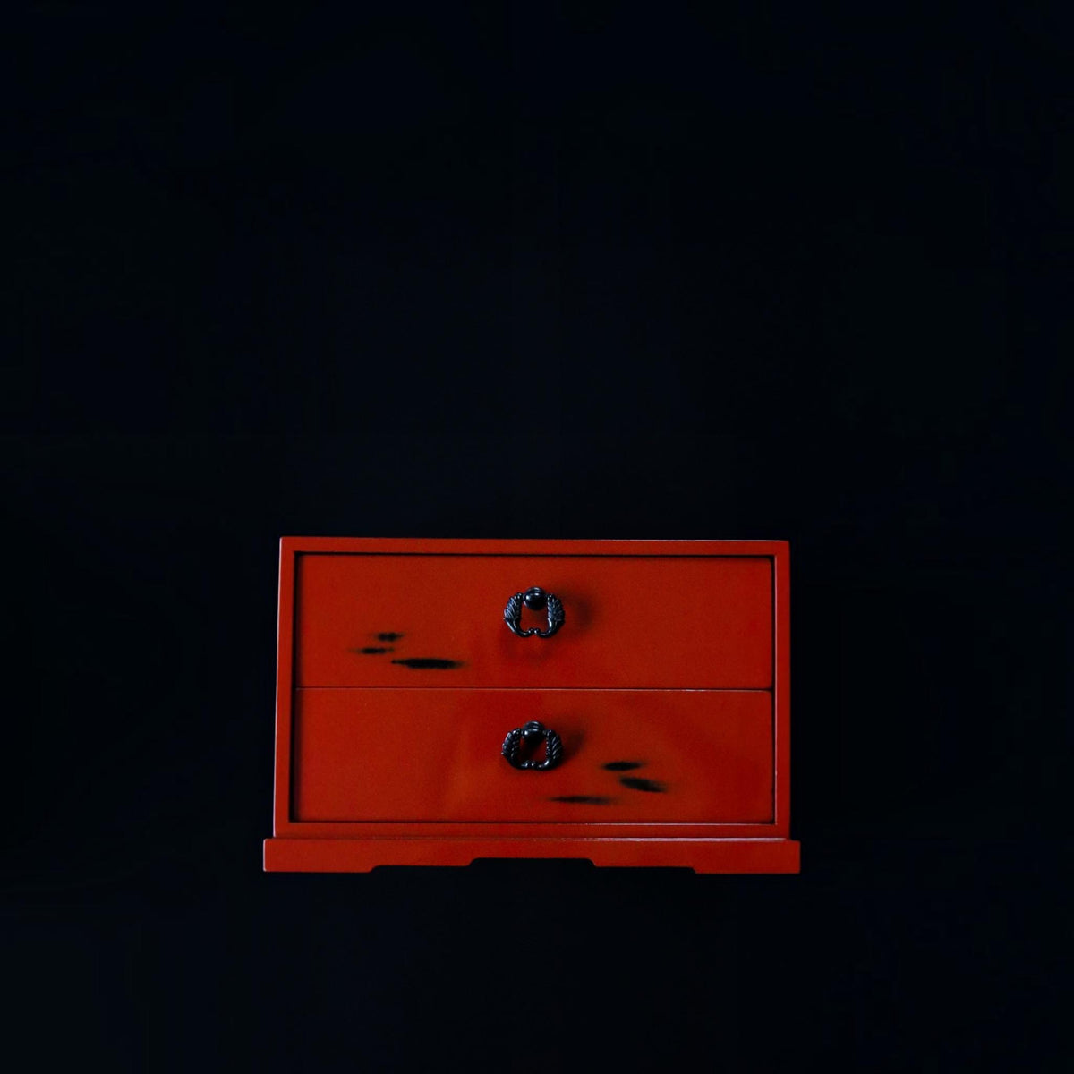 Vintage Japanese Negoro Lacquer 2-Drawer Chest, Vermilion and Black Lacquerware, Small Tansu Storage Box, Japanese Home Decor