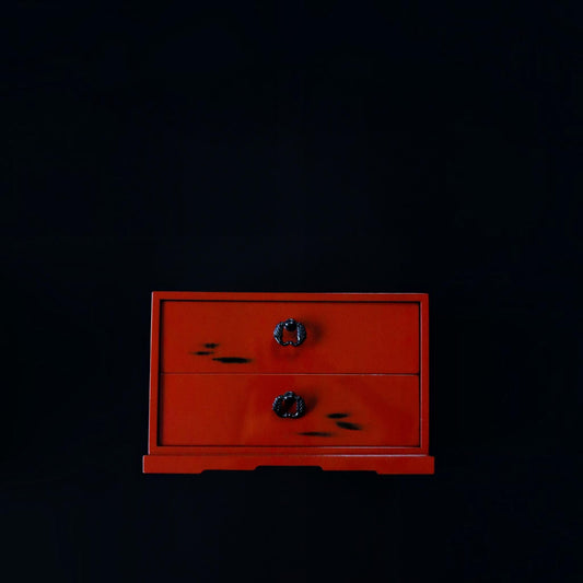 Vintage Japanese Negoro Lacquer 2-Drawer Chest, Vermilion and Black Lacquerware, Small Tansu Storage Box, Japanese Home Decor