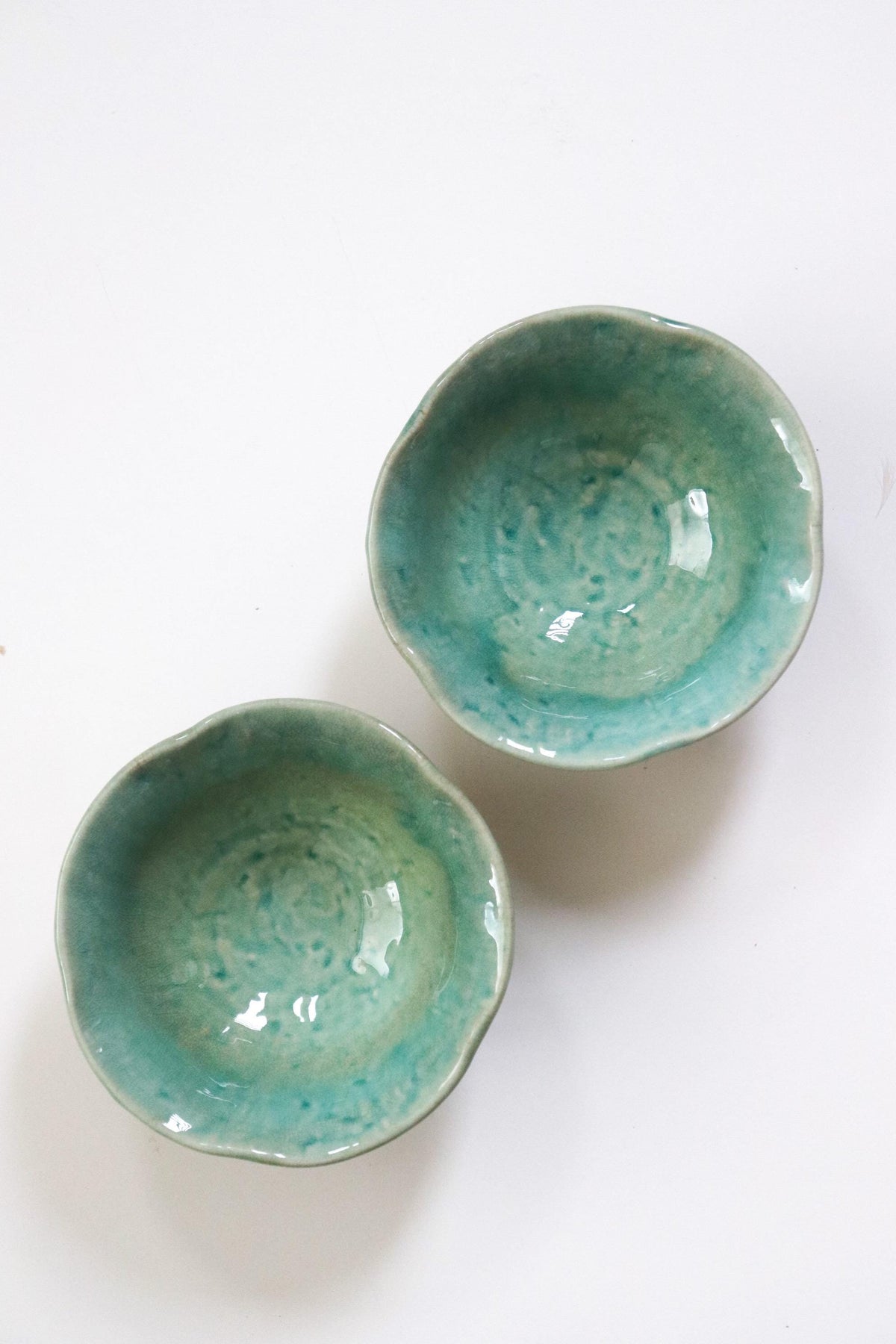 Japanese Ceramic Small Bowls Set of 2, Handmade Kobachi Bowls, Green Glazed Pottery, Japanese Serving Bowls, Wabi Sabi Tableware