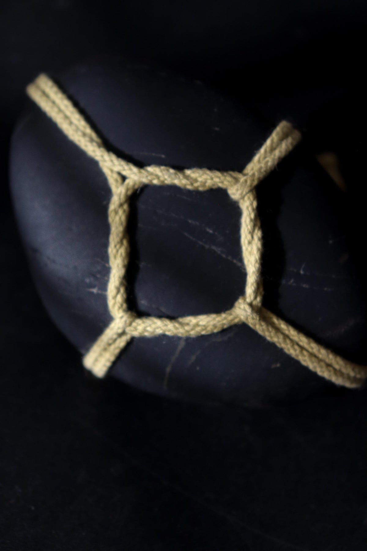 Japanese Sekimori Stone, Nachi Black Stone, Matcha Green Cord, Wabi Sabi Object, Japanese Garden Decor, One of a Kind
