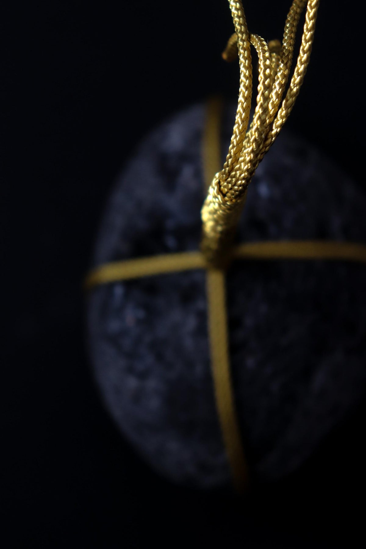 Japanese Sekimori Stone, Hokkaido Obsidian, Large 807g Volcanic Stone Object, Edo Cord, Wabi Sabi Sculpture, One of a Kind
