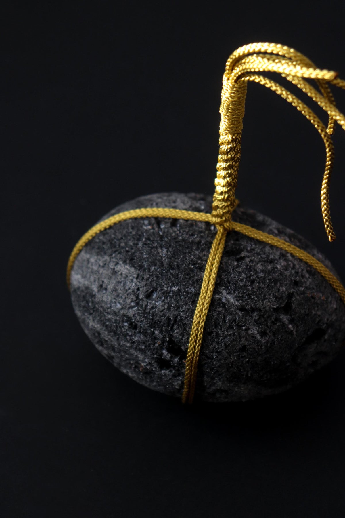 Japanese Sekimori Stone, Hokkaido Obsidian, Large 807g Volcanic Stone Object, Edo Cord, Wabi Sabi Sculpture, One of a Kind