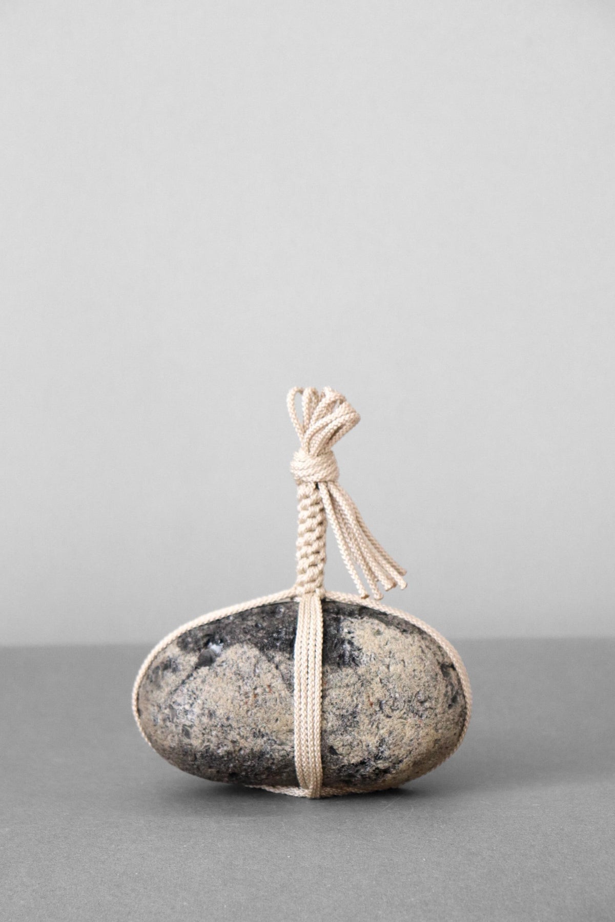 Japanese Sekimori Stone, Hokkaido Obsidian, Large 702g Natural Stone Object, Edo Cord, Wabi Sabi Sculpture, One of a Kind