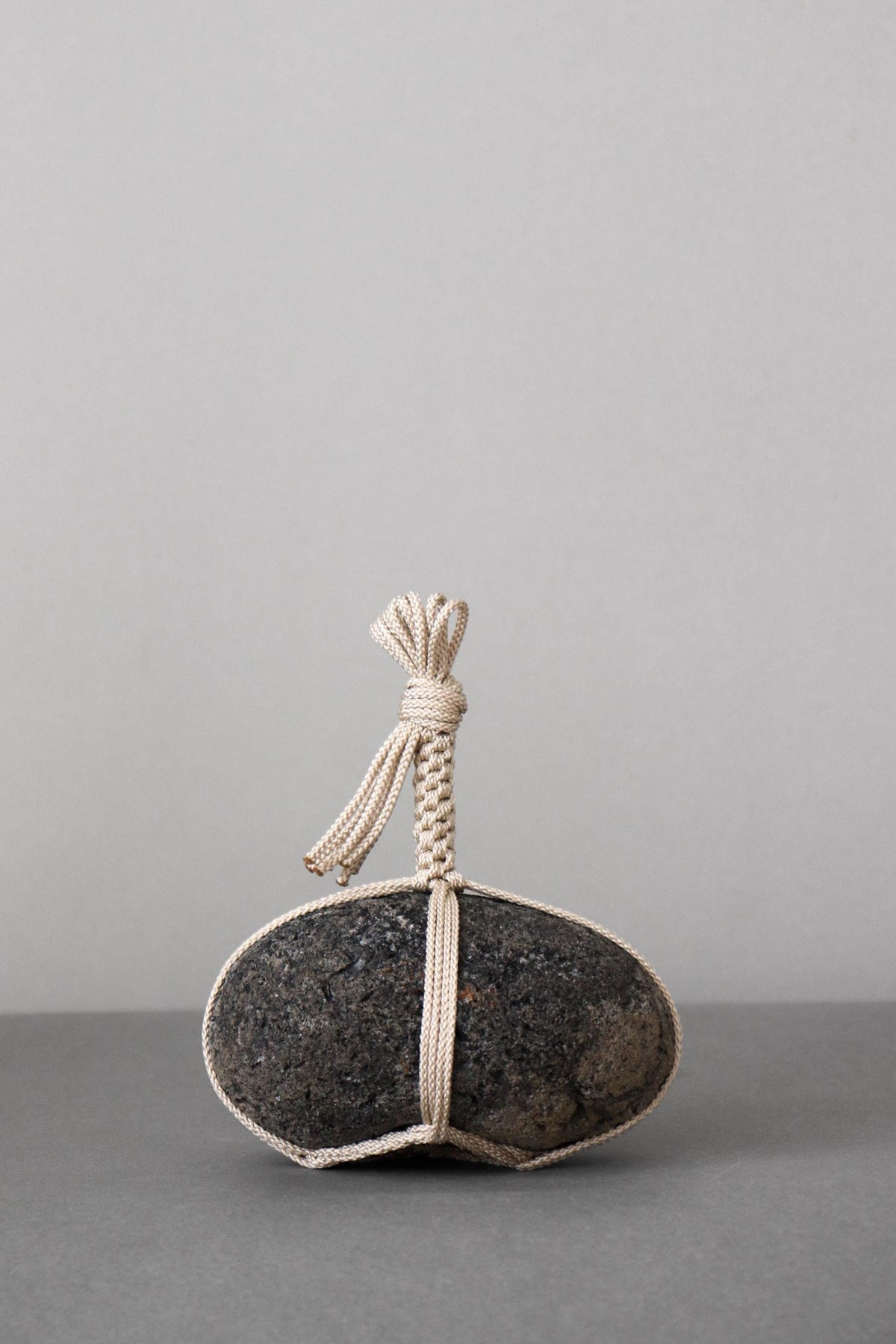 Japanese Sekimori Stone, Hokkaido Obsidian, Large 702g Natural Stone Object, Edo Cord, Wabi Sabi Sculpture, One of a Kind